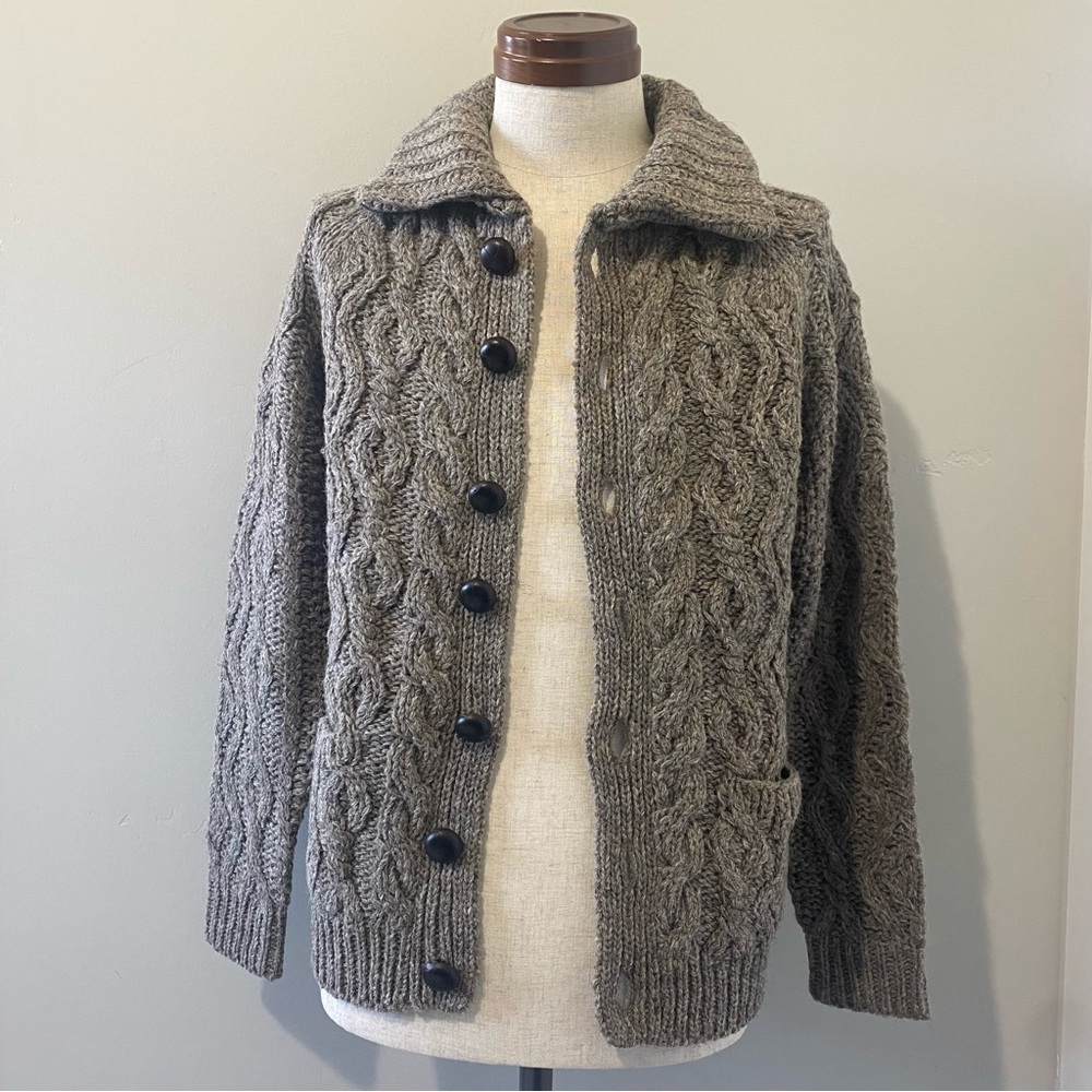 Journal Standard men’s beige cable knit wool cardigan, JP S = US XS